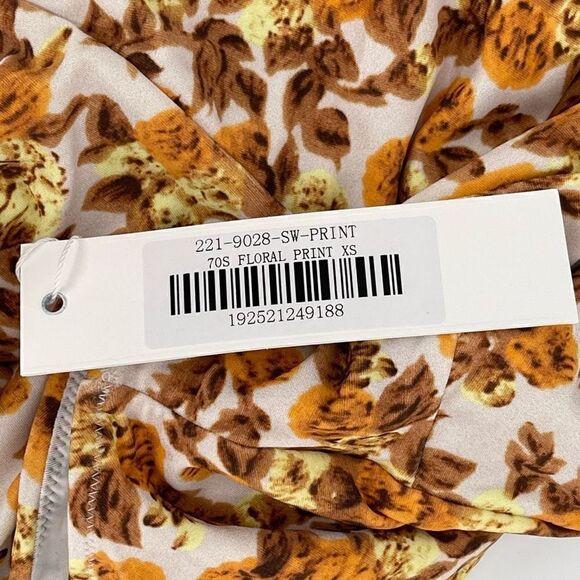Jonathan Simkhai Ingrid Deep V One Piece Swimsuit 70s Floral Brown Orange XS New - Picture 11 of 14